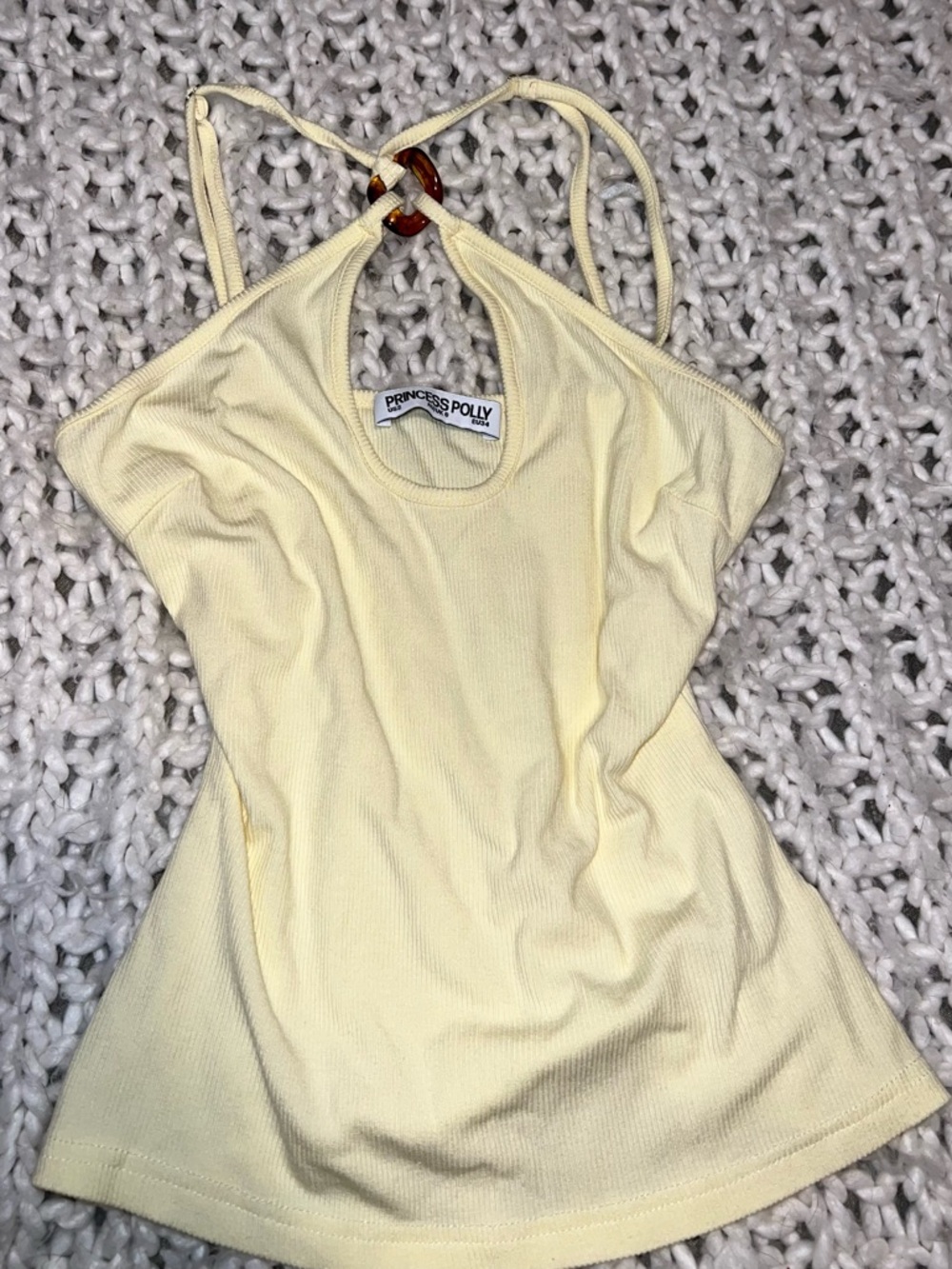 Princess Polly Butter Yellow Ribbed Halter Tank with Ring Detail